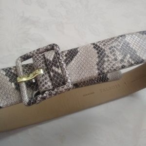 Wide leather belt snakeskin embossed